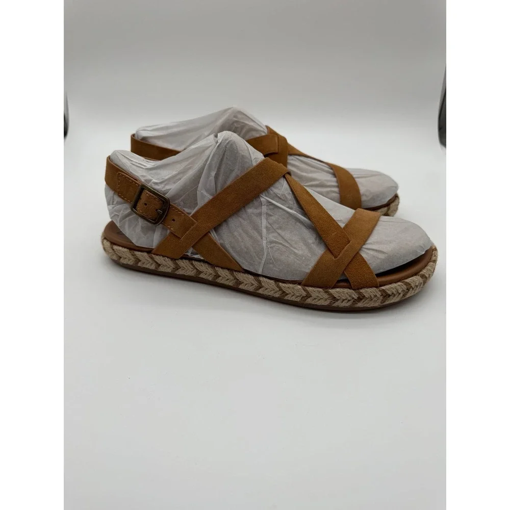 Zodiac Coast Chestnut Suede Espadrille Sandals Strappy Buckle Flat‎ 11M NEW